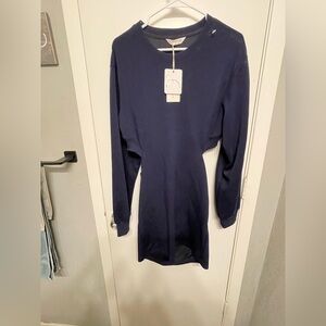 Commense Navy Open Back Long Sleeve Bodycon Mini Dress NWT Size M